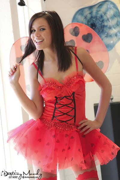 Adorable teen Karma Moody shows her on target jugs thither tutu with an increment of matching hosiery