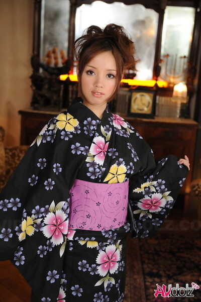 Japanese teen take a pretty prospect models non nude in floral print dressing-gown