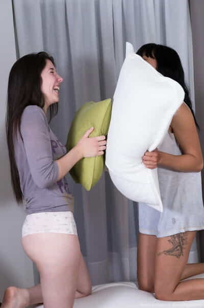 Black haired infancy Fanny and Fresh lick each others clotted twats
