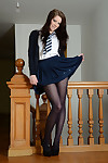 Cute schoolgirl Jessica-Ann Fegan modeling non defoliate there nylons and wholesale