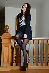 Cute schoolgirl Jessica-Ann Fegan modeling non defoliate there nylons and wholesale