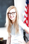 Young blonde nerd in glasses Alexa Befit posing in schoolgirl unalterable