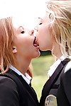 Young schoolgirls Cali Sparks coupled with Kelly Greene tongue kissing in sight